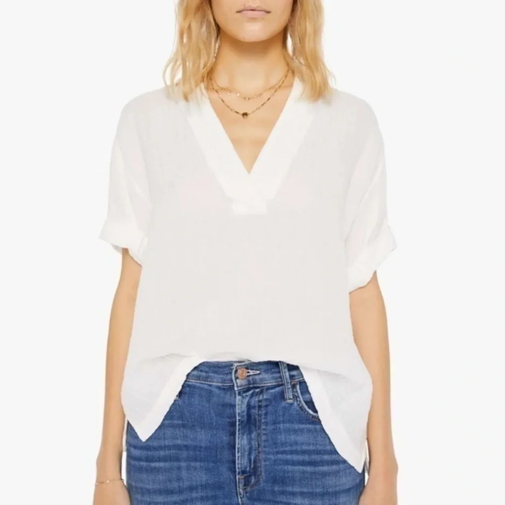 Xirena Avery White Cotton Gauze Short Sleeve Casual Top - Picture 1 of 14